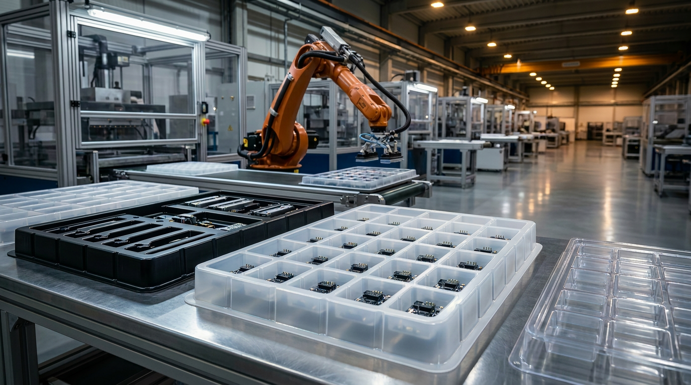 自動化ラインで使用される工業用トレイ
